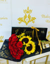 Long Box Deluxe Roses and Sunflowers Ferrero